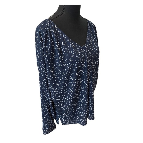 Zara Navy Blue Star Button Up Blouse Long Sleeve Large - Picture 3 of 11